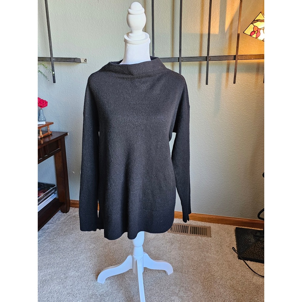 Cuyana 100% Cashmere Funnel Neck Sweater L/XL Black Made Italy High Low
